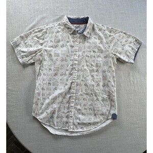 No Hype Button Up Short Sleeve 80s Theme Shirt‎ Men’s XL - FAINT STAINS